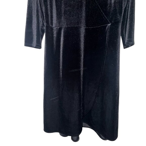 J.Jill Women's Black Velvet/Velour Faux Wrap A Line 3/4 Sleeve V-Neck Sz M Tall - Picture 5 of 13